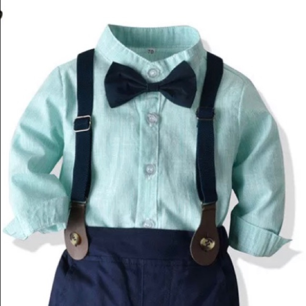 Little boy suspenders outfit with bowtie